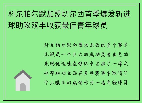 科尔帕尔默加盟切尔西首季爆发斩进球助攻双丰收获最佳青年球员 科尔帕尔默加盟切尔西首季爆发斩进球助攻双丰收获最佳青年球员